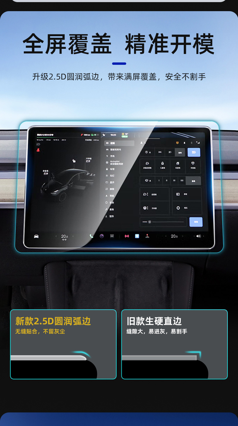 Suitable for Six-Seater Tesla Yl/Model3/Y Renewed Y/3 Ultra-Clear Tempered Glass Screen Protector Screen Film Cover