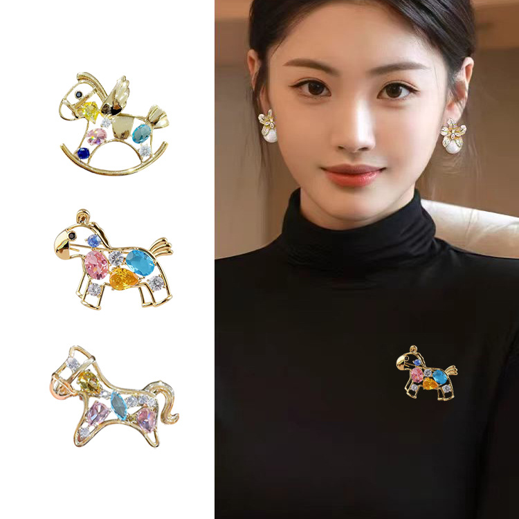 Instant Success Pony Brooch High-End Light Luxury Women's Niche Colorful Crystal Elegant Gourd Pin Brooch Accessories