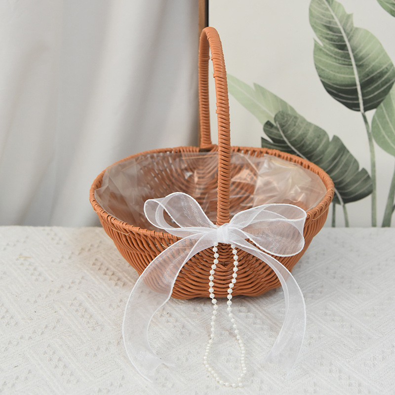 Cesta de flores de ratán tejida a mano, cesta de flores frescas portátil, cesta de paja, cesta de bambú, decoración para bebés, cesta de flores para el hogar.