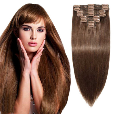 真发假发片欧美假发女长直发卡子发八件套真人发接发片human hair|ms