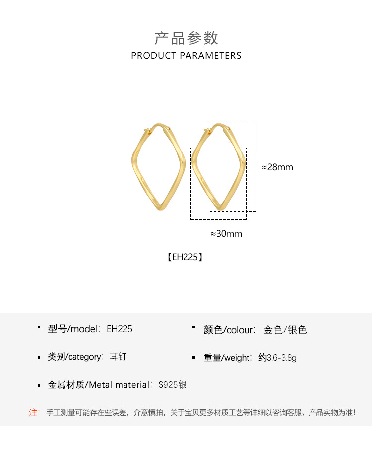 Eh225 Korean Style S925 Silver Stud Earrings For Women Ins Simple Design Texture Geometric Square Earrings Earrings Personalized Earrings display picture 1