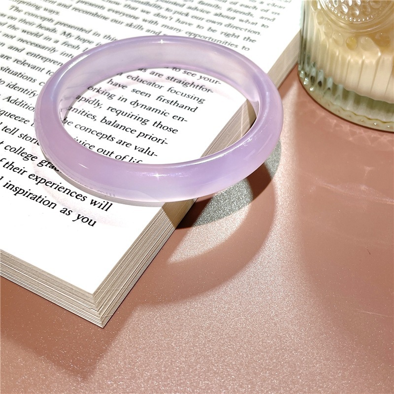 送证书礼盒巴西粉紫玛瑙扁条手镯批发 女款小巧时尚粉紫玉髓镯子