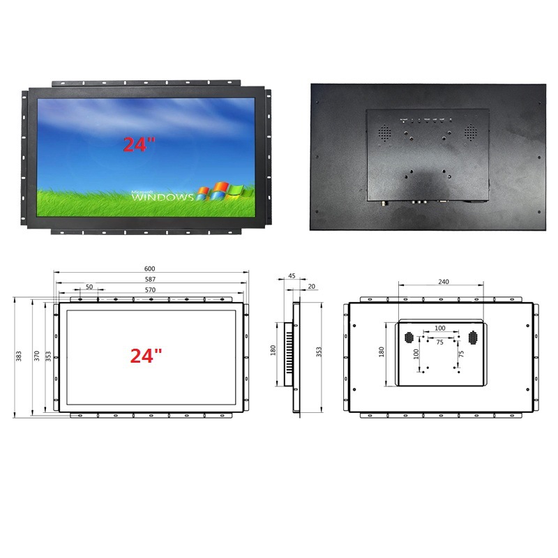 Mku Mingkaiyou Factory Supplies 24inch Industrial Display Metal Shell Embedded Open Hd Display