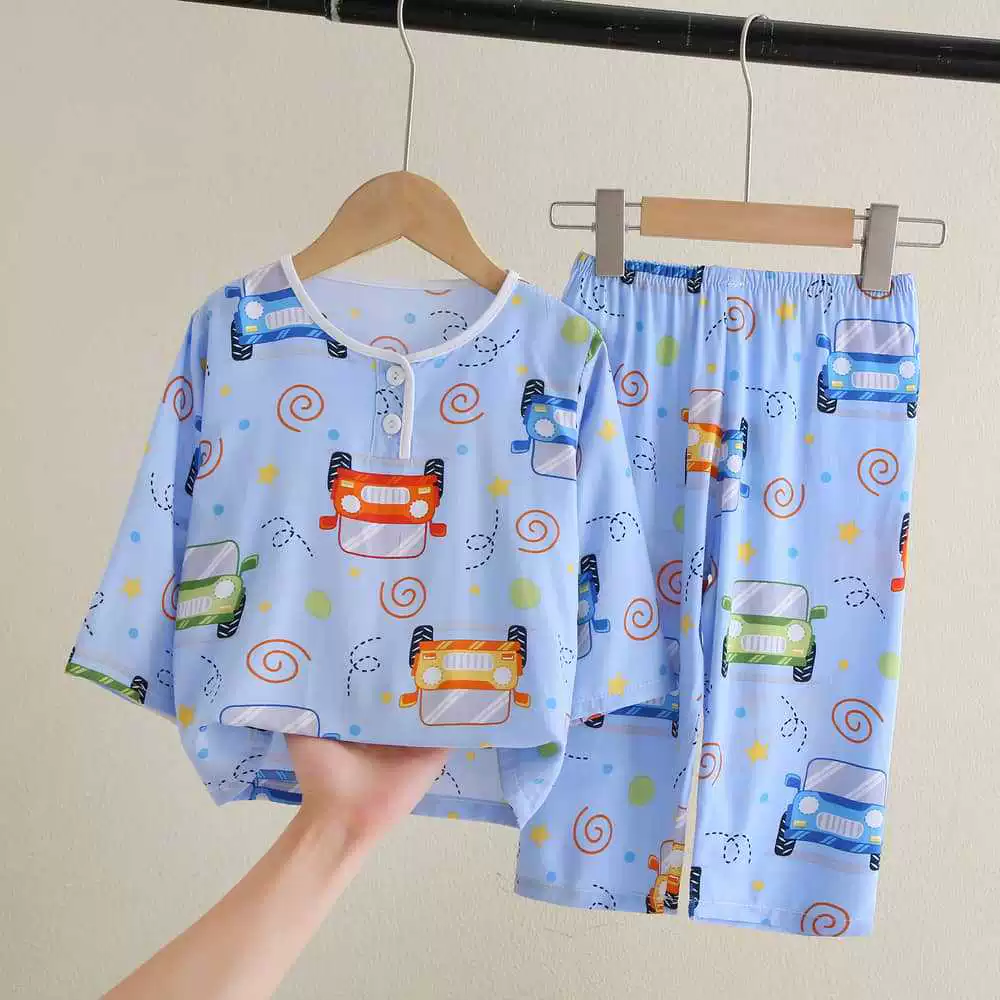 Children's summer pajama for boys — thin long-sleeve, multiple prints, sizes for heights 60–155 cm