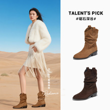 百搭秋冬新款复古休闲美英伦风拉德西部牛仔靴靴子女2025短靴尖头