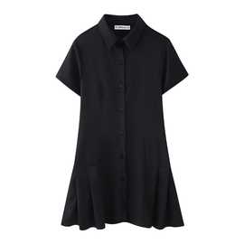 2024春wish亚马逊eBay黑色短袖衬衣式连衣裙