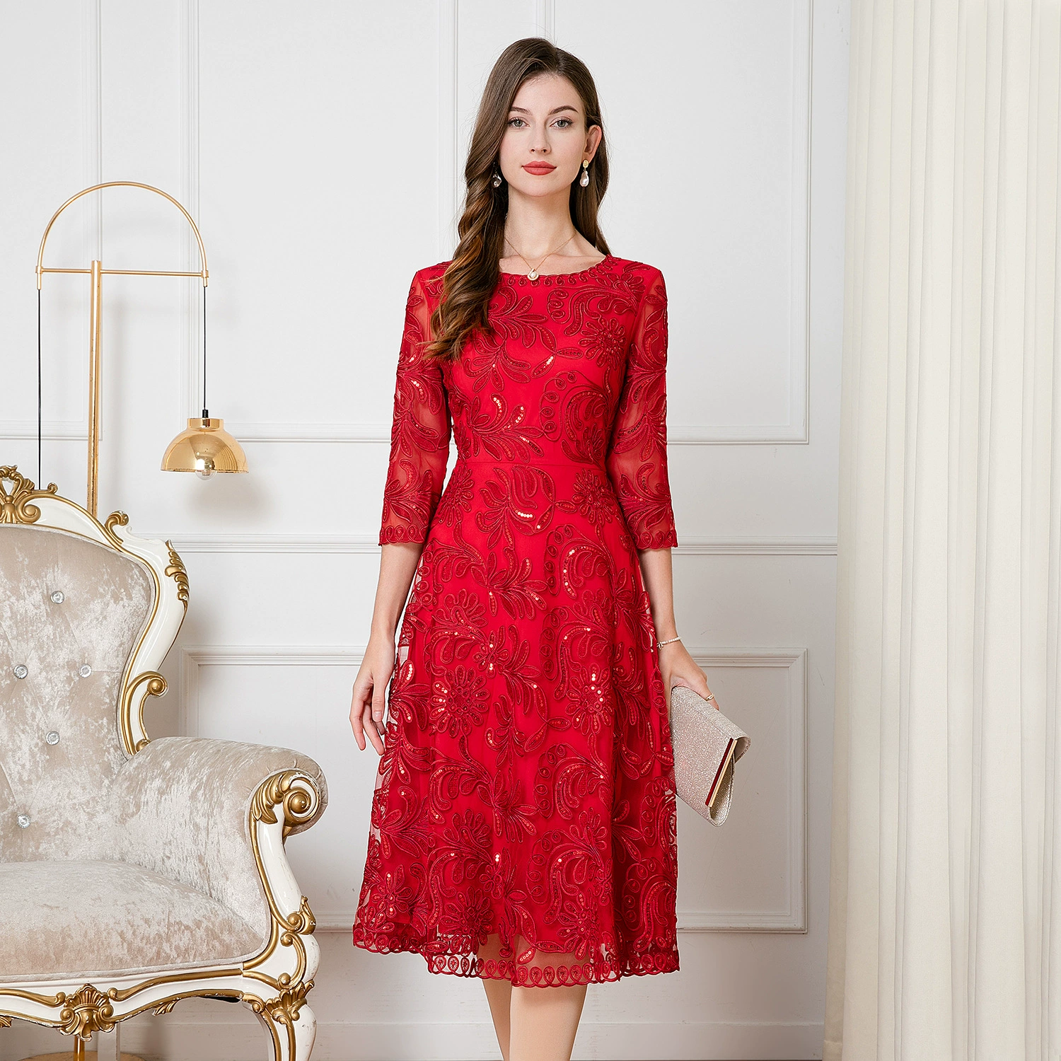 2024 новое платье из сетки вышивка среднего и пожилого возраста