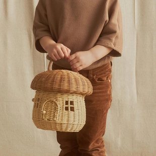 INS Style Handmade Rattan Mushroom Basket Cute Desktop Storage Ornaments Decorative Toys Children's Wear Photography Props