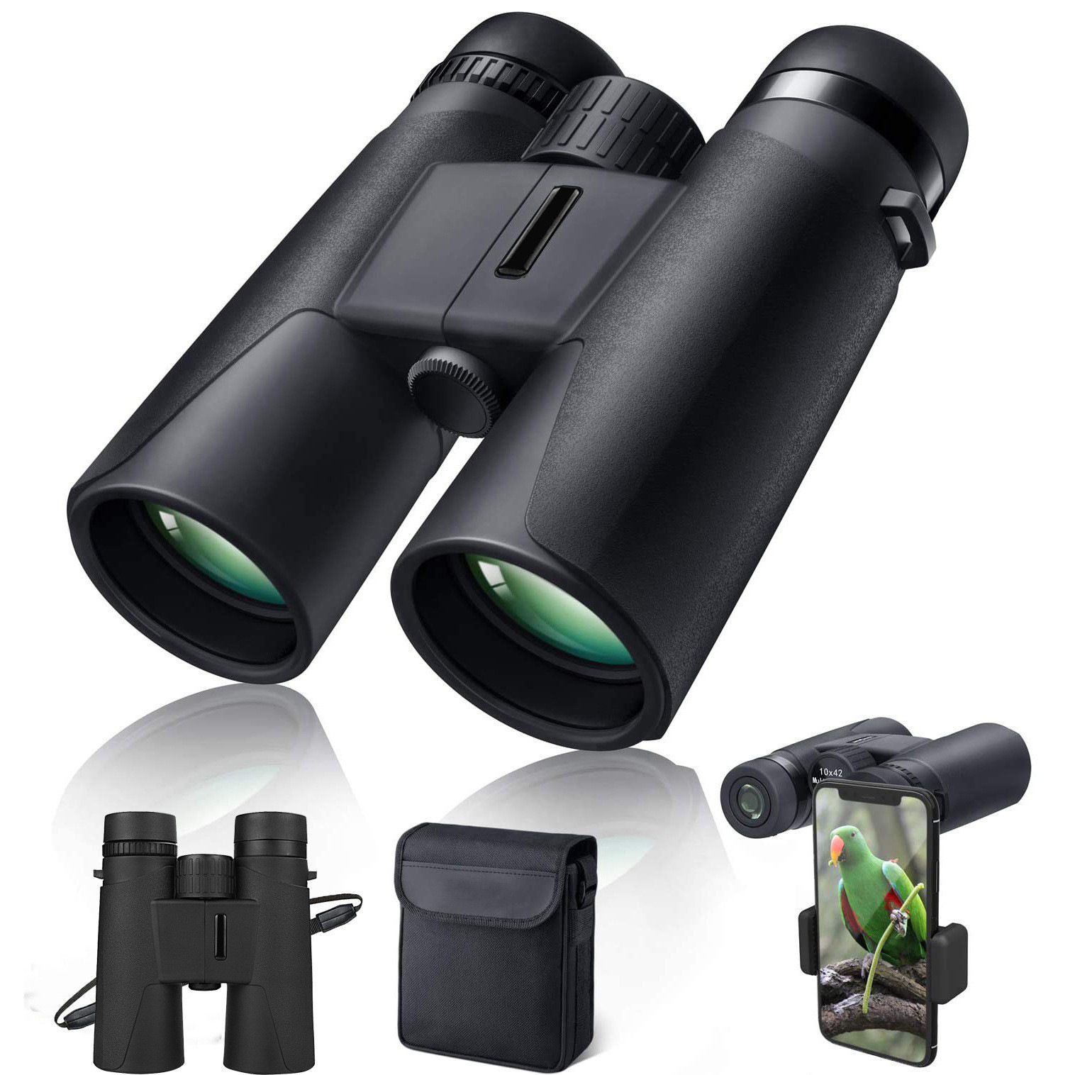 跨境双筒望远镜10/12×42高倍高清手机拍照望远镜户外可便携防滑