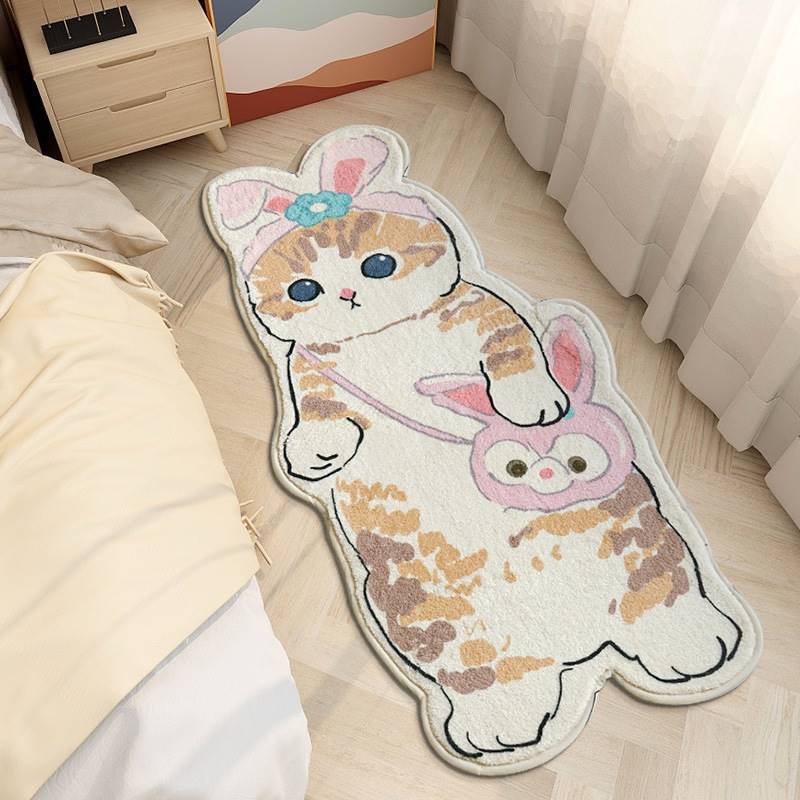 Cartoon feline alfombra de cachemira dormitorio alfombra de cama sofá doméstico mantas de mesa de té resistente al desgaste fácil de cuidar alfombra de ventana flotante