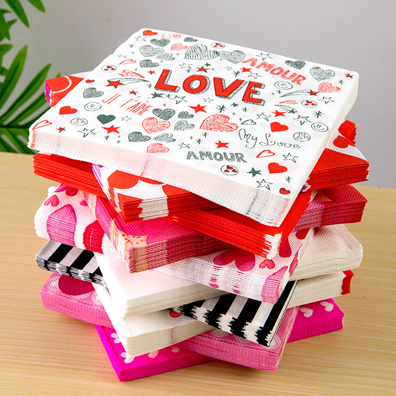85g Weight Napkins Kitchen and drinking utensils Napkins Personal Care Type Virgin wood pulp Material Valentine'S Day Festival Love, Heart Shape Pattern Romantic Style Valentine'S Day Romantic Love Heart Shape Virgin Wood Pulp Party Supplies Tableware 2