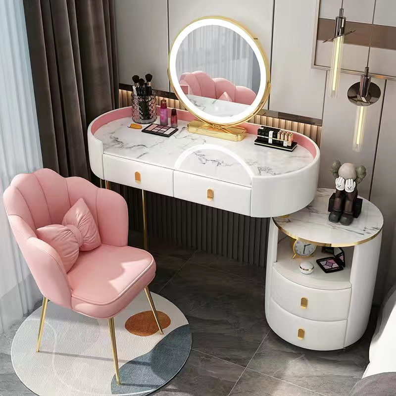 Pink gold 100cm table + cabinet + smart mirror + petal chair