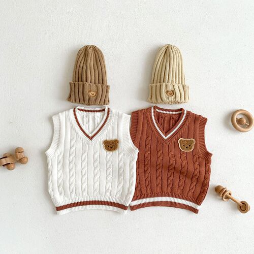 ins Korean style male and female baby bear knitted vest sweater vest infant and toddler college style spring and autumn sweater