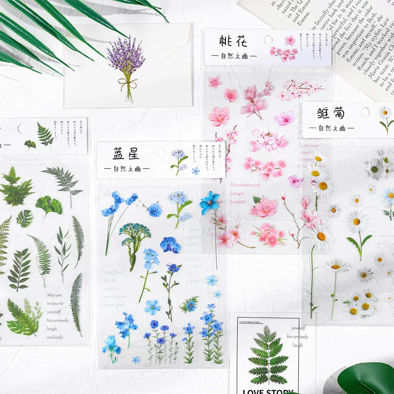 Transparent Waterproof Stickers, Floral & Botanical Designs, Small 3.33×1×0.33 cm, Assorted