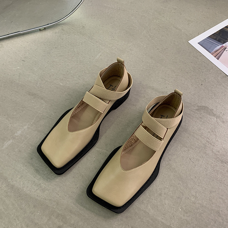 Enkele schoenen Dames veterstijl Vierkant hoofd Low Mary Casual Soft Top Middelhoge hak Balletdans_voghion.com
