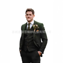 新款人字呢修身西装伴郎三件套男士西装套舞会晚会休闲商务套装