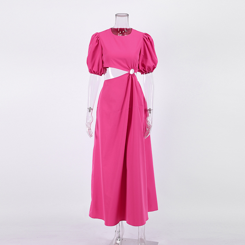 Women's A-line Skirt Fashion Round Neck Patchwork Short Sleeve Solid Color Maxi Long Dress Daily display picture 4