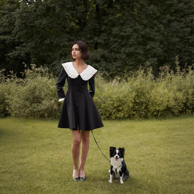 2025 New Autumn French Black and White Contrasting Color Doll Collar Short Women's Elegant Pleated A-Line Dress 2025 New Autumn French Black and White Contrasting Color Doll Collar Short Women's Elegant Pleated A-Line Dress
