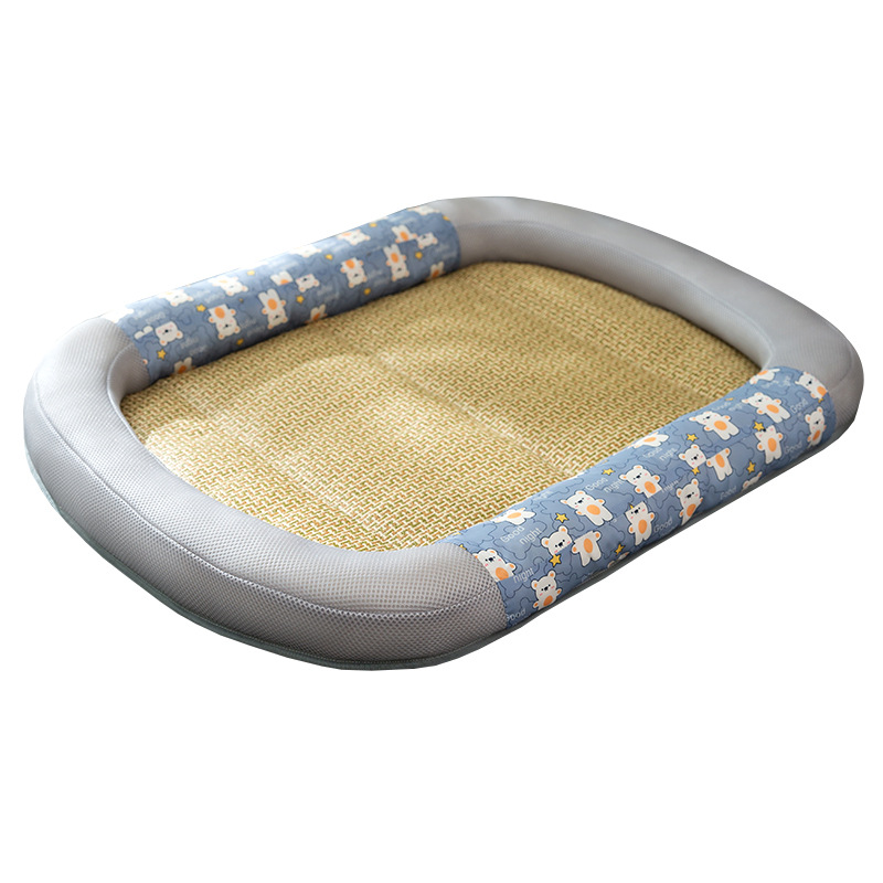 La primavera y el verano perro de dibujos animados oso Oval estera de verano Teddy perrera gato nido mediano y pequeño perro mascota estera nido