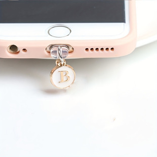 Cross-border hot-selling fashion DIY decorative hole mobile phone pendant round 26 English letters pendant mobile phone dust plug
