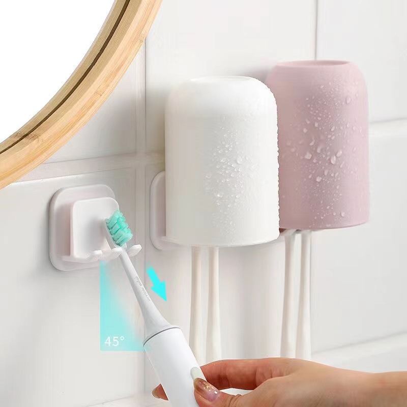 Toothbrush holder without drilling, bathroom washbasin electric toothbrush holder hanging rack, suitable for a family of four, cup holder