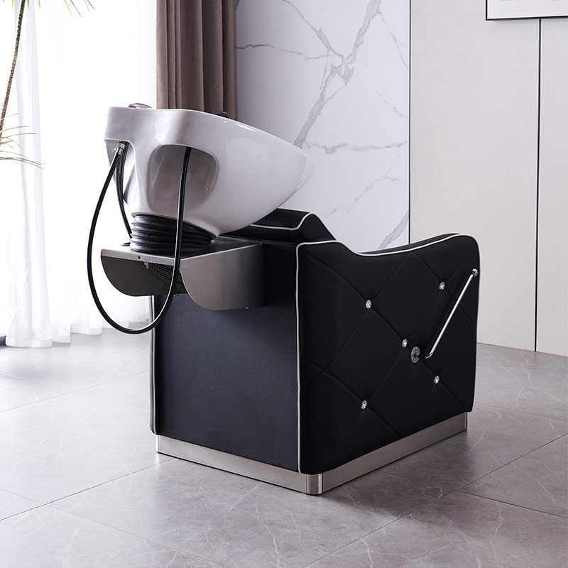Suministro directo de fábrica cama de champú peluquería ocio fisioterapia lavabo de cerámica con diamante medio acostado cama de ponche cama de lavado
