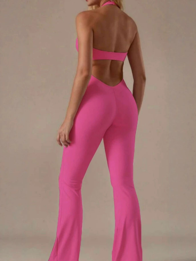 G25J196 Barbie polvo cuello de cuello en V ropa de yoga encaje cintura en forma de pantalones elásticos ajustados