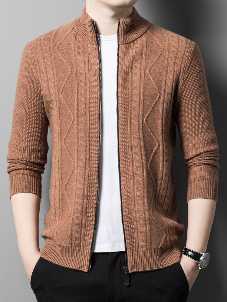 Herren Strickjacke Mit Stehkragen Und Langen Ärmeln Für Den Winter_voghion.com