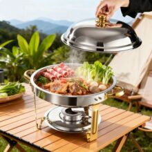 厂家批发亚马逊户外露营派对聚餐炉食物保温加热炉不锈钢酒精餐炉
