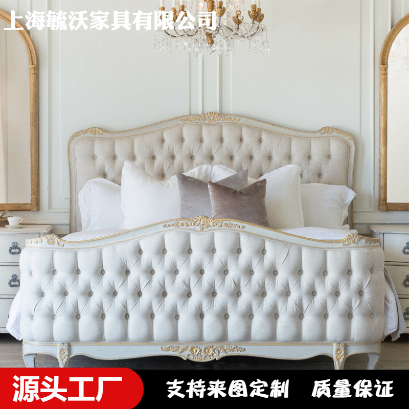 French solid wood bed double bed 1.8 m master bedroom big bed European carved vintage princess bed Palace American bed