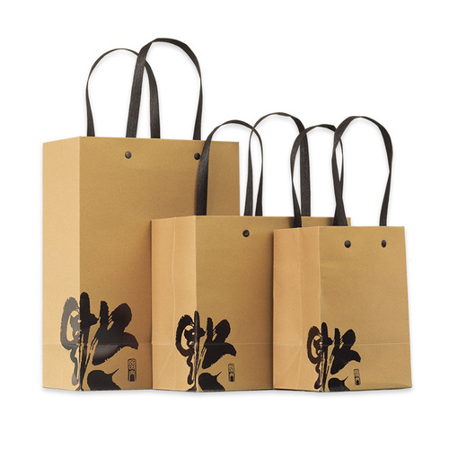 Large kraft paper handbag with blessing characters, thickened universal environmentally friendly tea hand gift bag, round tin can gift bag wholesale