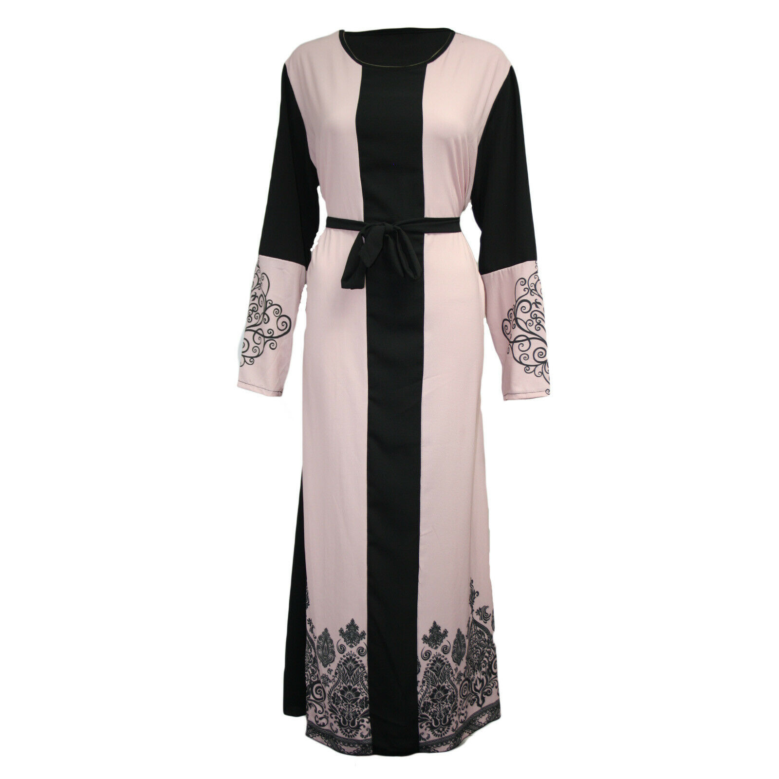 Robe K Temperament avec manches longues imprimées, ceinture patchwork et jupe longue, style nouveau et tendance_voghion.com