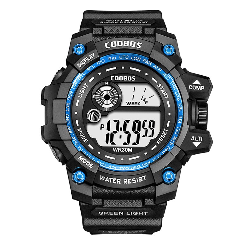 Comercio exterior Venta caliente coobos deportes cronógrafo reloj multifuncional impermeable luminoso digital pantalla hombres y mujeres reloj electrónico