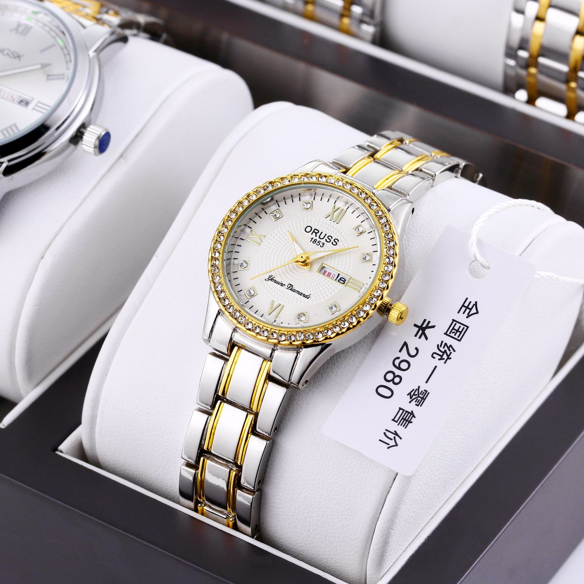 XJ 다이아몬드 박힌 금 여성용 화이트 국수 [1]