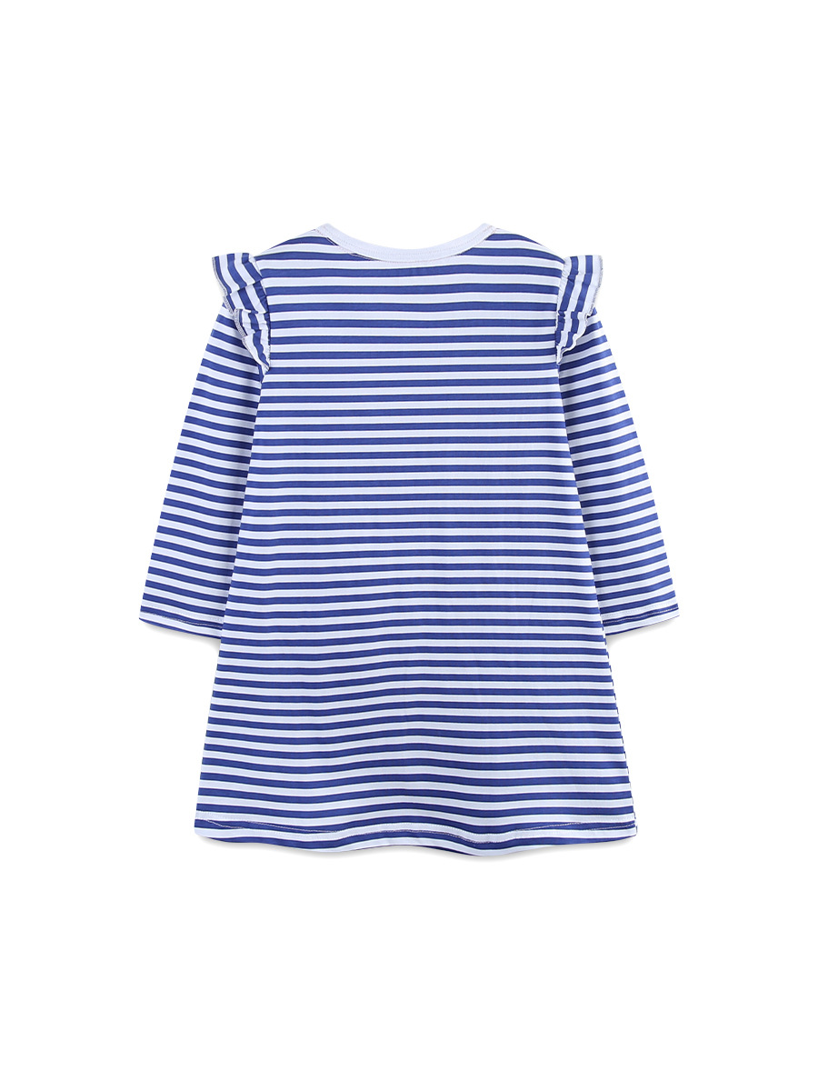 25 otoño nuevo vestido de niñas Europa y Estados Unidos rayas mangas voladoras falda de princesa de algodón de punto de bolsillo amor falda de niño