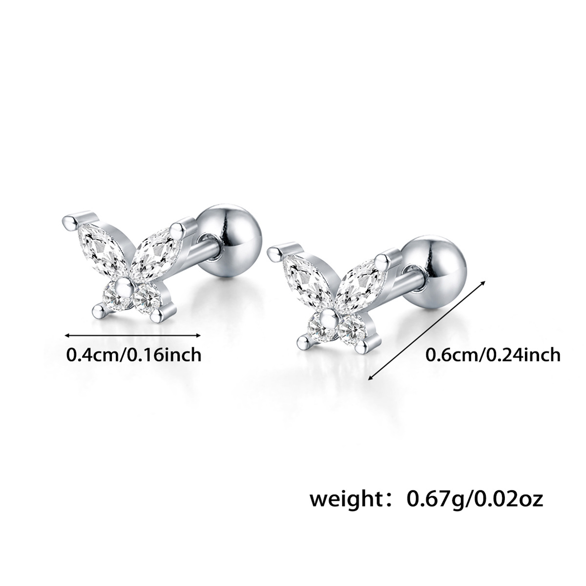 0.03µm Gold Plating Thickness 1 Pair 925 Sterling Silver 925 Sterling Silver Earrings Butterfly Ear Studs