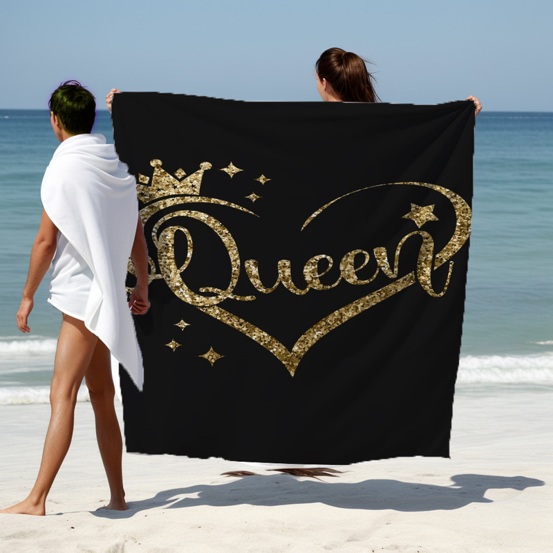 Light Luxury Black and Silver Color Queen English Beach Towel High-End Quick-Drying Bath Towel European and American Style Sun Protection Vacation Beach