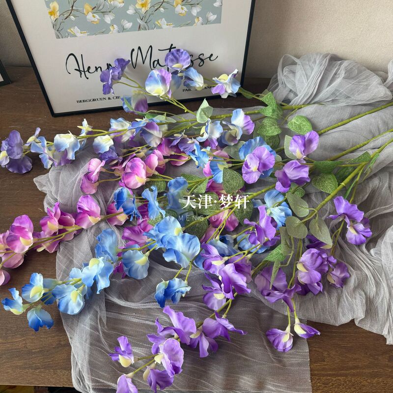 Simulation 5-prong Pea Flower Gradient Blue-purple Simulation Flower Outdoor Landscaping Decoration Monet Garden Style Soft Flower