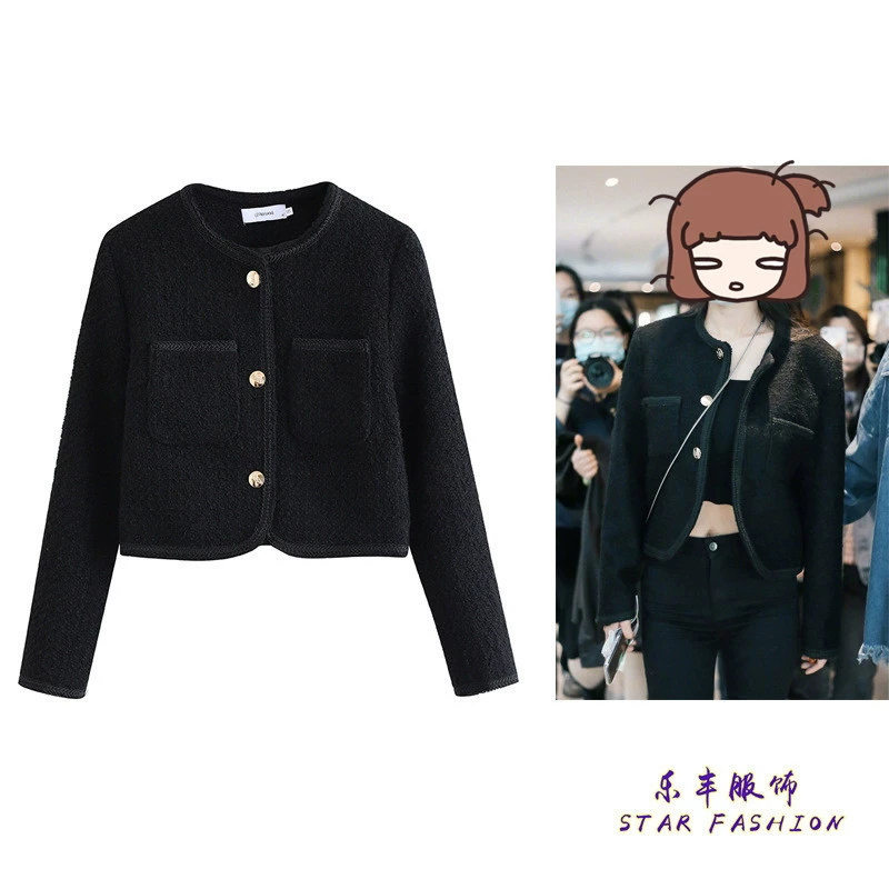 Yang Mi Star в том же стиле пальто на весну и осень черное повседневное пальто французская светская львица в стиле Шанель короткий топ для женщин
