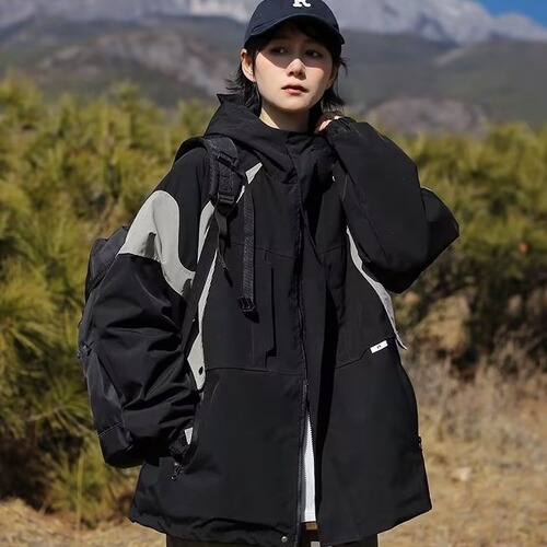 Women's Autumn/Winter American-style Outdoor Functional Down Jacket | Color-Block Patchwork Workwear Jacket | Loose-Fit, Windproof Coat – New Arrival