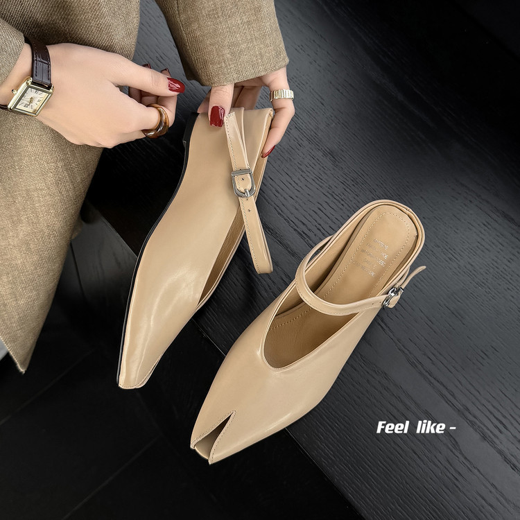 Sandal nữ hở mũi gót nêm cao da bò tăng chiều cao quai ngang — màu đen, màu trắng, màu mơ chi tiết 73