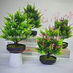 跨境仿真圣诞柏树叶薰衣草盆栽室内客厅家居塑料假花摆件人造花卉