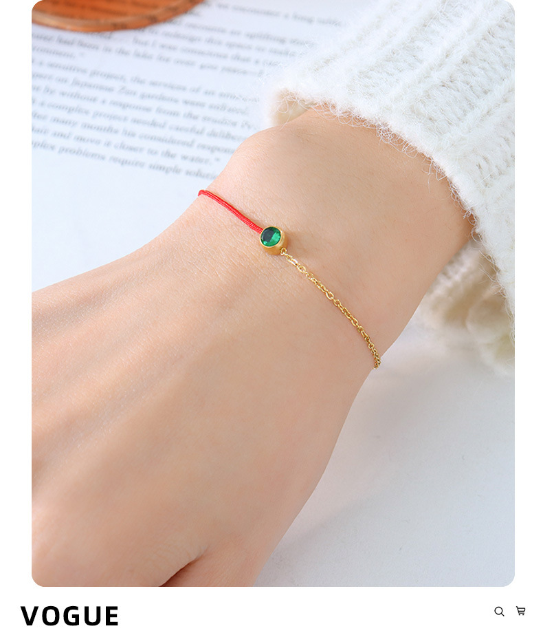 Red String Chain Link Bracelet With Gemstone For Men And Women_voghion.com