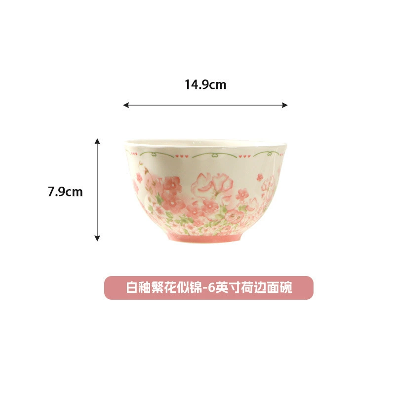 Underglaze Ceramic Tableware — Blooming Flowers Ruffled Plates & Bowls, Multiple Sizes (4–12" )
