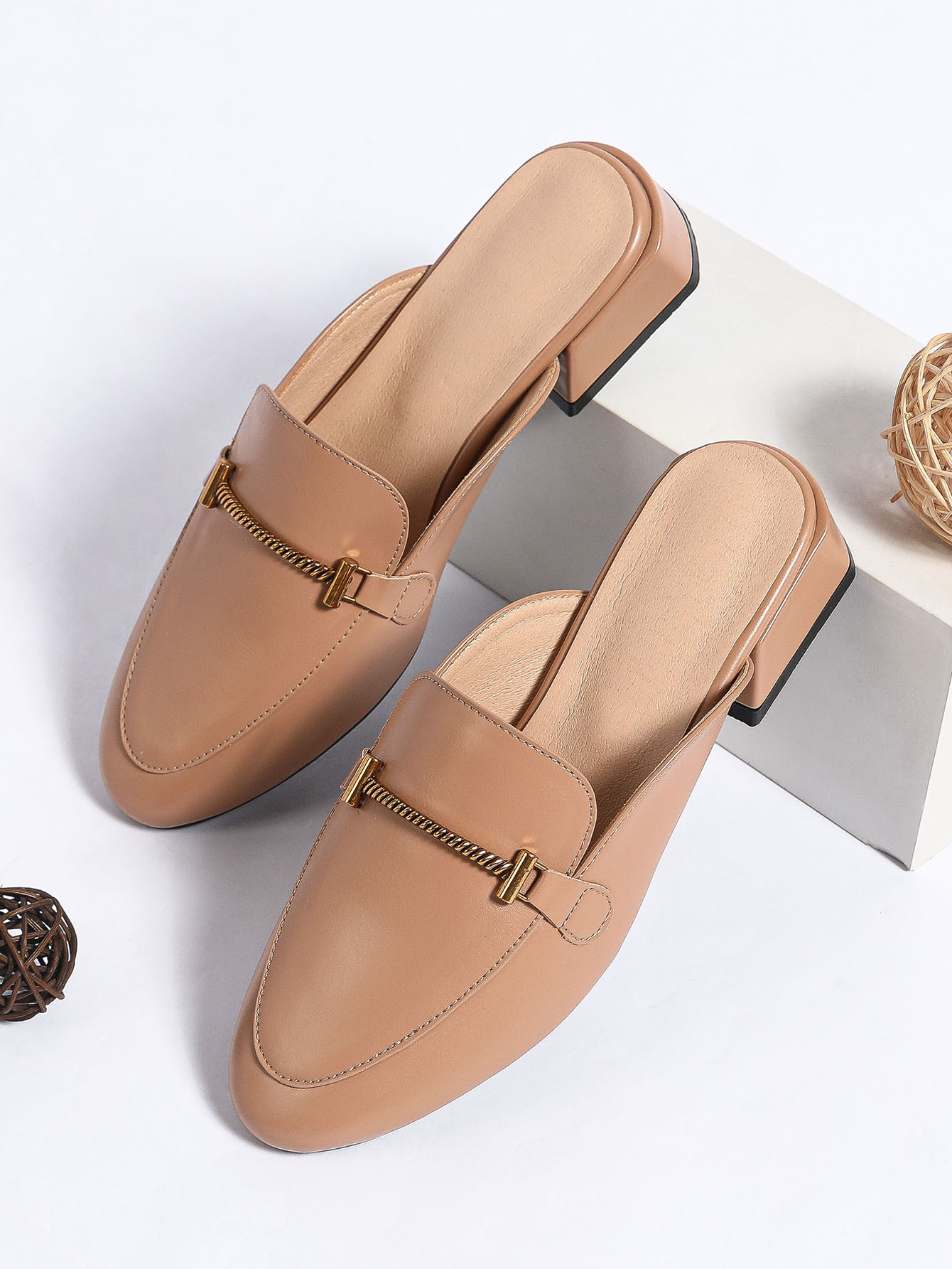 The New Spring Chunky Heel Sandals Slip On Baotou Drag Fashion All Match Soft Bottom Metal Buckle Summer Pointed Toe_voghion.com