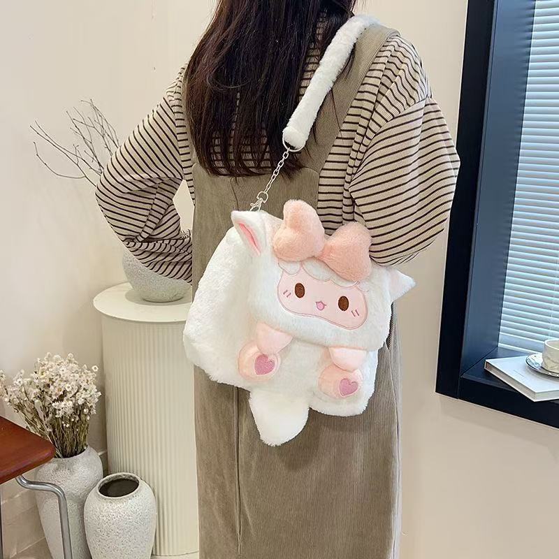 2025 New Winter Plush Backpack for Girls, Cartoon School Bag, Student Small Backpack, Can Be Stored