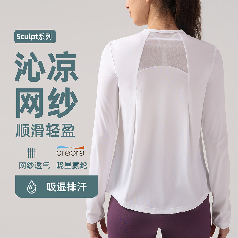 Long-Sleeved T-Shirt for Women with Mesh Stitching, High Elasticity, Breathable Fitness Sportswear, Training Quick-Drying Top, Lululemon Long Style