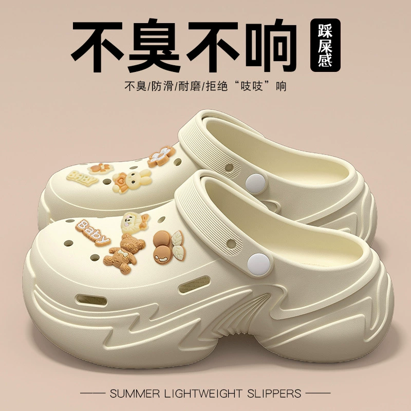 Крокодиловые туфли на толстой подошве с карамельным медведем, женская летняя новая верхняя одежда, пляжные нескользящие сандалии Baotou с дезодорантом для женщин