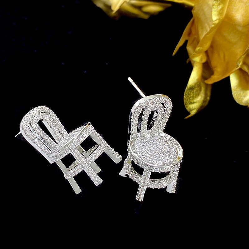 1 Paire Brillant Chaise Incruster Le Cuivre Zircon Boucles D'oreilles display picture 5