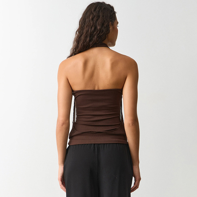2026 primavera y verano nuevo temperamento de moda sin mangas cuello colgante laminado camiseta de espalda de mujer image 3